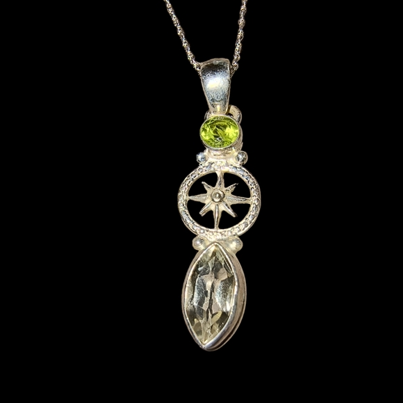 Peridot, Prasiolite & Sterling Silver Dharma Wheel Pendant Necklace - Picture 2 of 11